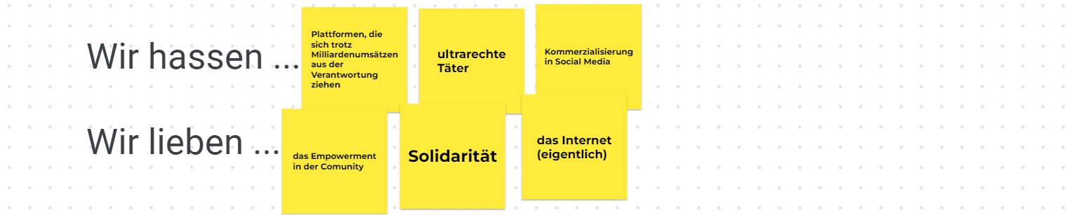 Ergebnis eines Workshops Was wir hassen, was wir lieben
