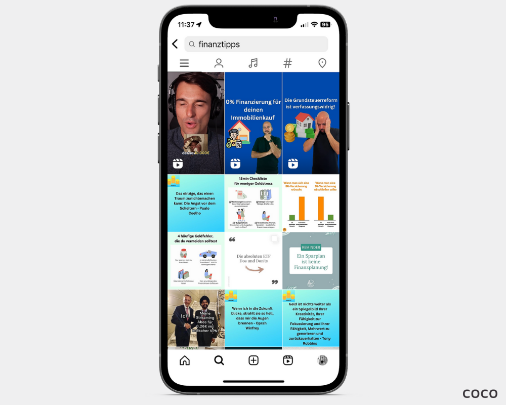 Suche auf Instagram mit dem SEO Keyword Finanztipps