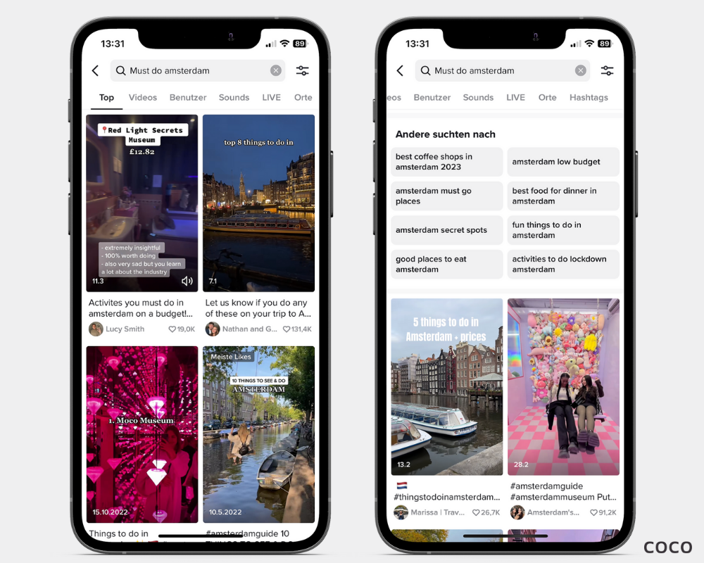 Suche auf TikTok mit dem SEO Keyword "Must do amsterdam"